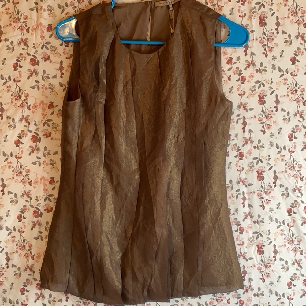 Halston heritage fossil gold color blouse size 2